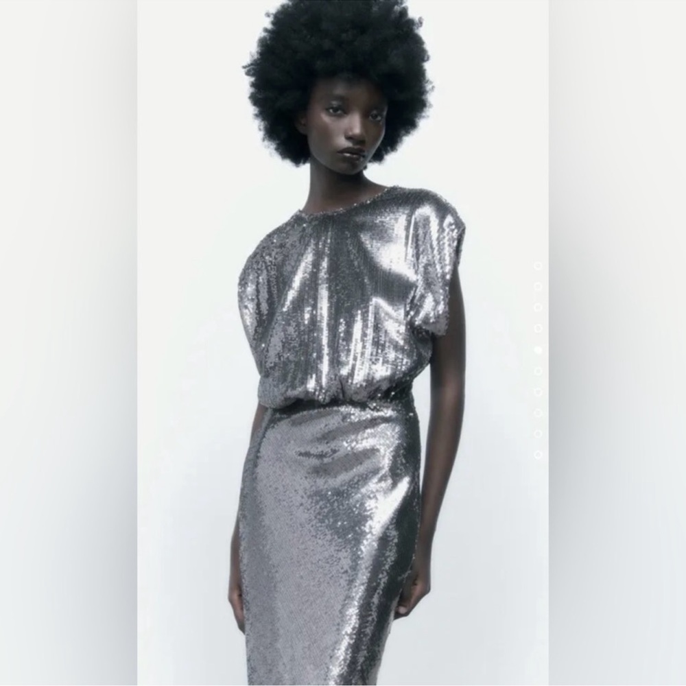 Zara Silver Sequin Maxi Dress